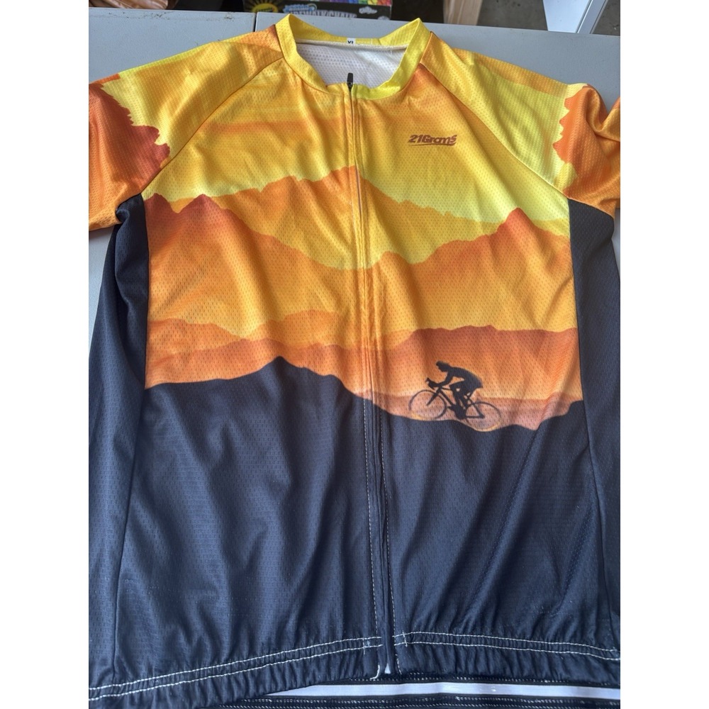 21 Grams Cycling‎ Shirt Mens XL Yellow Coolmax Sunset Short Sleeve Jersey Full